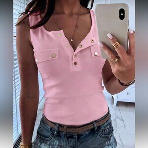 Pink Sleeveless Top with Gold Accents